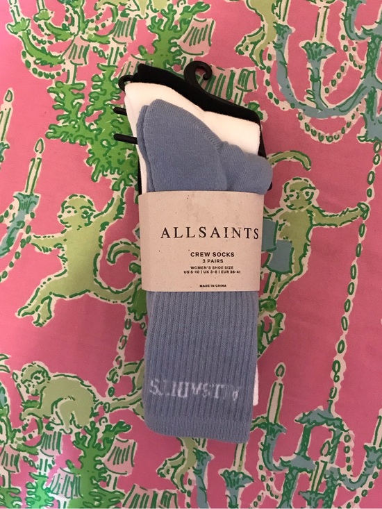 All Saints Accessories - New All Saints crew Socks 3 Pair blue white black Women 5-10